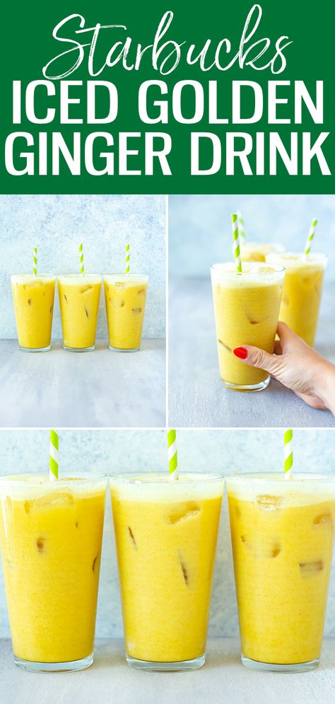 Iced Golden Ginger Drink - The Girl on Bloor Yellow Food Recipes, Coconut Milk Drinks Healthy, Pineapple Ginger Shots, Coconut Milk Recipes Drink, Yellow Food Ideas, Coconut Milk Drinks, Yellow Snacks, Coastal Recipes, Yellow Drinks