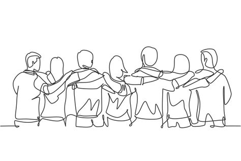 Line Art Design Friends, Friendship Design Art, Collectivism Art, Drawing For Friendship, Friendship Line Art, Line Art Friendship, Togetherness Illustration, People Together Drawing, Friends Line Art