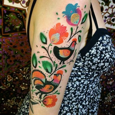 Hungarian Tattoo, Slavic Tattoo, Polish Tattoos, Folk Decor, Polish Folk Art, Muster Tattoos, Human Canvas, Incredible Tattoos, 1 Tattoo