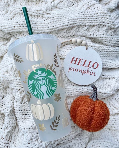 This pumpkin cold cup is so cute for coffee or any beverage in the fall and during the holidays! Pick one up today and gift yourself, mom, sister, family member or a friend! Each tumbler will come with a lid and straw. WANT A DIFFERENT DESIGN? MESSAGE US WITH YOUR CUSTOM ORDER. Details: 24oz venti cold cup Customized using permanent premium quality vinyl Tumbler care: We recommend hand washing only Not dishwasher or microwave safe Do not soak Do not scrub vinyl Avoid extreme heat (ie: leaving in Personalized Starbucks Cup, Vinyl Tumblers, Hello Pumpkin, Pink Phone Cases, Iced Coffee Cup, Cricut Craft Room, Starbucks Cup, Cute Cups, Personalized Cups