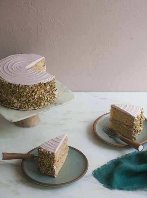 Italian Pistachio Cake with Roasted Plum Frosting Pistachio Cake, Cake Board, Cozy Kitchen, Almond Recipes, Let Them Eat Cake, Eat Cake, Pistachio, Cookies Et Biscuits, Frosting