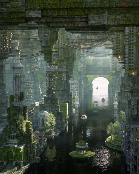 ArtStation - Myst, Inward . Imaginary Architecture, Keys Aesthetic, Imaginary City, Dystopian Art, Sci Fi Landscape, Cubism Art, Arte Cyberpunk, Production Design, Building Architecture