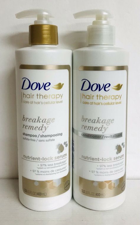 Dove Hair Therapy ~ Breakage Remedy Shampoo & Conditioners 13.5 oz each. Dove Hair Products, Aveeno Shampoo, Dove Shampoo And Conditioner, Dove Hair Care, Dove Conditioner, Pingu Pingu, Dove Cream, Dove Shampoo, India Trip