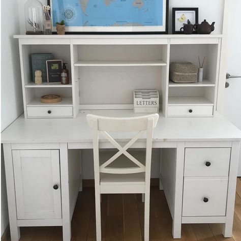 Hemnes Desk Ideas, Desk And Bookshelves In Bedroom, Diy Desk With Storage, Ikea Hemnes Desk, Hemnes Desk, Bookshelf In Bedroom, Home Office Furniture Design, Teen Desk, Ikea Craft Room