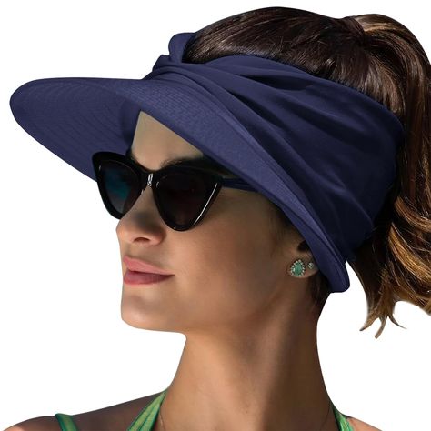 PRICES MAY VARY. UPF 50+ Sun Protection Material : This sun visor hat enlarged 11.5 cm/4.52 inch wide brim blocks harmful UV rays to keep your skin safe during outdoor activities, breathable, quick-drying, ultra-light, foldable Adjustable Elastic Band Fit Most Women Girls : The elastic band can be stretched to fit the hat snugly and prevent it from slipping off easily, Fits 58-65 cm/22.8"-25.5" head girth Hollow Top Design : The hollow-top and ice silk fabrics design allows the head to be more c Beach Ponytail, Ponytail Cap, Sun Visor Hat, Wide Brim Sun Hat, Sun Protection Hat, Silk Fabrics, Visor Hat, Sun Hats For Women, Visor Hats