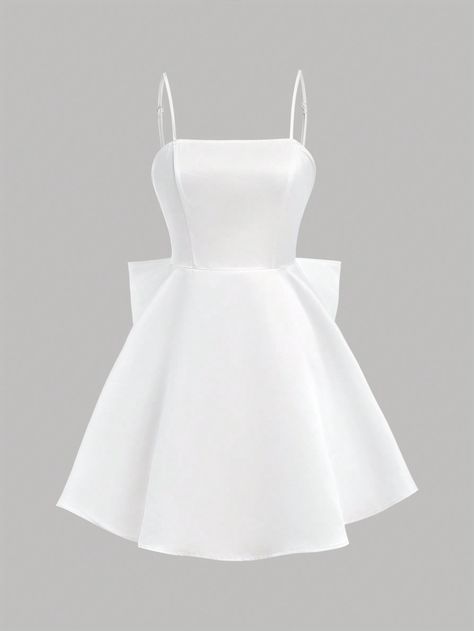 SHEIN Teen Girl Woven Solid Color Satin Backless Dress With Detachable Big Bowknot Casual Strappy DressI discovered amazing products on SHEIN.com, come check them out! Cute Cheap White Dresses, Dama White Dresses, White Dress With Sleeve, White Sweet Sixteen Dresses, Dutchess Aesthetic, 14th Birthday Dress Ideas, Continuation Dresses, White Poofy Dress, White Dama Dresses