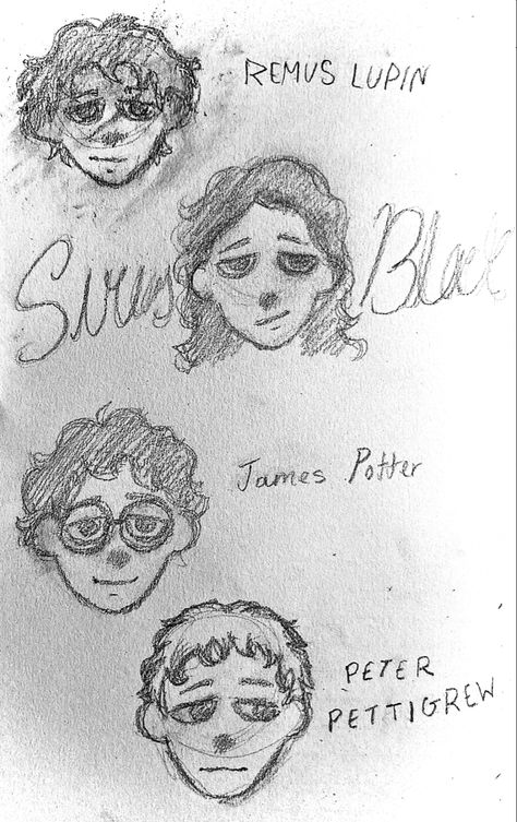 harry potter marauders group drawing Marauders Drawings Easy, Mauraders Fan Cast, Marauders Drawings, Cast Drawing, Group Drawing, Peter Pettigrew, Harry Potter Marauders, Remus Lupin, James Potter