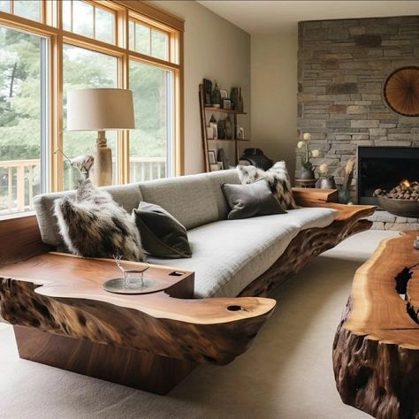 Casa Hobbit, Wood Furniture Design, Wood Bedroom Furniture, Live Edge Furniture, Log Furniture, Organic Wood, Unique Furniture, Beautiful Home, Furniture Projects