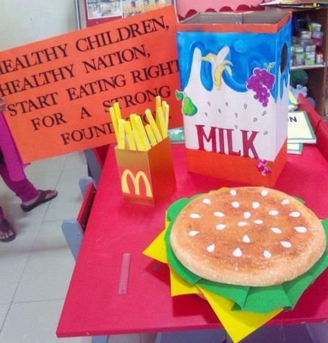 Art ,Craft ideas and bulletin boards for elementary schools: Healthy vs Junk food props Healthy Food Vs Junk Food Project, Healthy Food Vs Junk Food, Bulletin Boards For Elementary, Creative Ideas For Kids, Art Craft Ideas, Food Props, Food Crafts, Unhealthy Food, Display Board