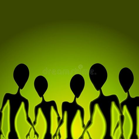 Group Of Aliens, Alien Clip Art, Green Alien Aesthetic, Alien Invasion Art, Alien Silhouette, Alien Images, Green Effect, Alien Painting, Alien Nation