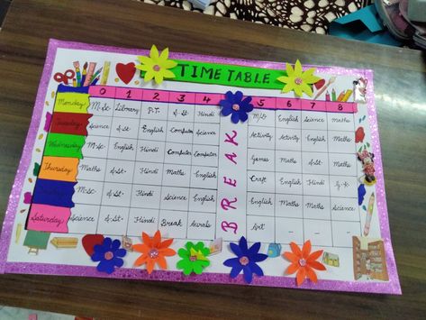 Time Table Ideas For Classroom, Class Timetable Ideas Classroom Displays, Creative Time Table For School, Class Time Table Chart Ideas, Time Table Chart Ideas For Classroom, Class Timetable Ideas, Time Table Design School Chart, Timetable Ideas For Classroom, School Time Table