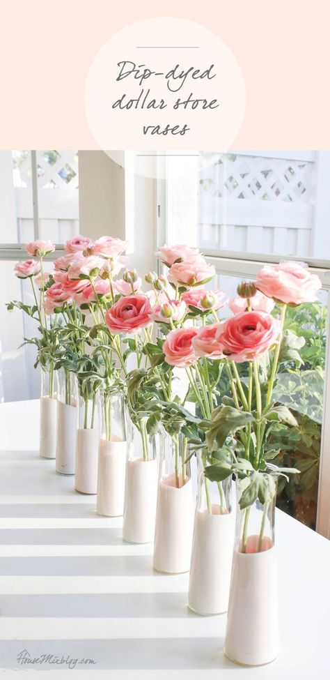 Dollar Store Vases for Baby Shower Cheap Centerpieces, Pink Dip, Pink Dip Dye, Valentine Centerpieces, Roses Valentines Day, Wedding Shower Themes, Cap Display, Centerpieces Diy, Baby Shower Invitaciones