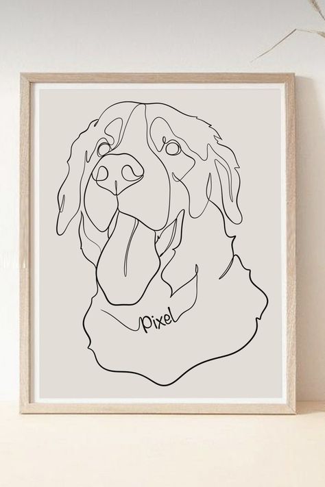 Dog Tattoo Design, Dog Outline, Dream Cabin, Dog Line Art, Dog Line, Animal Portraits Art, Continuous Line Drawing, Newfoundland Dog, Pet Art