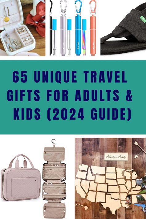 65 unique travel gifts for adults and kids, featuring a jewelry organizer, colorful containers, travel bag, and scratch-off map. Gifts For A Pilot, Gifts For Travelers Men, Travel Gifts Ideas For Women, Travel Gift Basket Ideas, Gifts For People Who Travel, Gifts For The Traveler, Travel Gift Basket, Travel Gifts For Men, Practical Gifts For Men