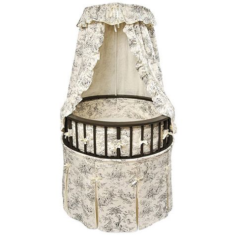 Badger Basket Round Elegance Vinyl Baby Bassinet, Toile - Walmart.com Baby Badger, Cradles And Bassinets, Round Cribs, Toile Bedding, Best Baby Cribs, Bed Bassinet, Black Toile, Preemies, Baby Bassinet