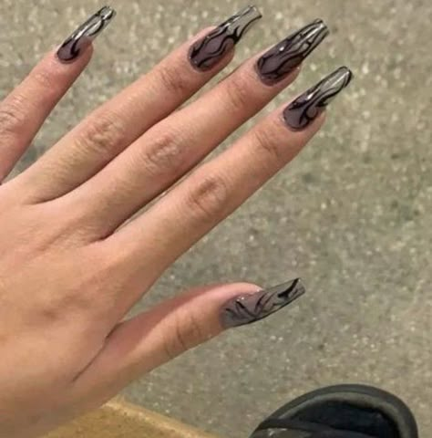 Black Glass Nails, Translucent Black Nails, Jelly Black Nails, Transparent Black Nails, Evangelion Nails, Sheer Black Nails, Nail Set Ideas, Black Acrylic Nail Designs, Clear Nail Designs