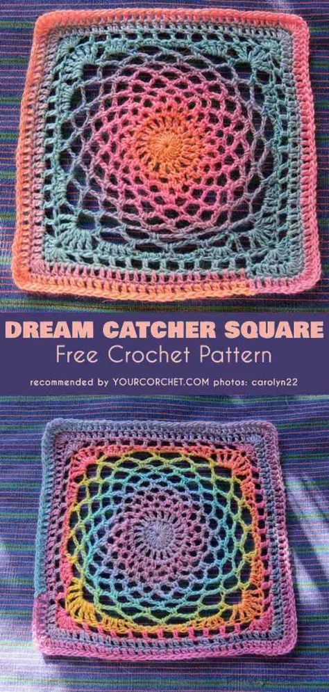 Dream Catcher Square for Blanket Free Crochet Pattern Motif Mandala Crochet, Free Form Crochet, Dreamcatcher Crochet, Granny Square Häkelanleitung, Motifs Granny Square, Beau Crochet, Crochet Dreamcatcher, Granny Square Crochet Patterns Free, Confection Au Crochet