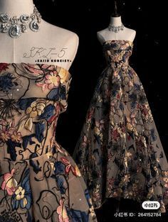 Floral Couture Dress, Ball Aesthetic Dress, Yule Ball Dress Aesthetic, Formal Dress Unique, Patterned Gown, Dresses Design Ideas, One Of A Kind Dresses, Fancy Gown, Evening Party Dresses