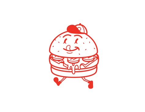 Rubber Hose Style, Diner Logo, Burger Branding, Burger Cartoon, Burger Logo, Logos Retro, Identity Development, Retro Graphic Design, Rubber Hose