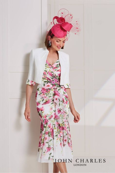 Mother of the Bride Dress with a Jacket - John Charles Style 66504a John Charles Mother Of The Bride, Printed Chiffon Dress, John Charles, Print Chiffon Dress, Mother Of Groom Dresses, Mother Of The Bride Outfit, Groom Dresses, A Jacket, Dress Jacket