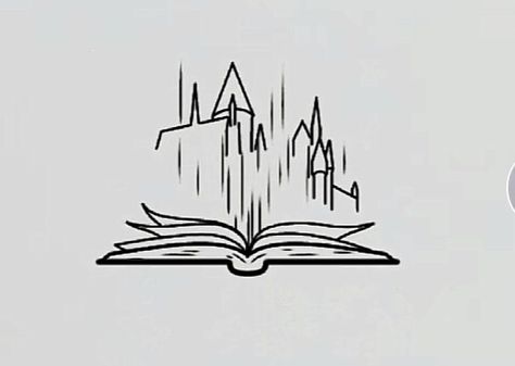 Hogwarts Legacy Tattoo Ideas, Abstract Harry Potter Tattoo, Book Harry Potter Tattoo, Hogwarts Legacy Tattoo, 9 3/4 Tattoo, Legacy Tattoo Ideas, Book Outline Tattoo, Harry Potter Line Art, Hogwarts Castle Tattoo