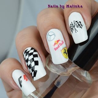 Challenge Of The Month: hobby. I made formula 1 nails 🏎🏁 I combined stamping and water decals#nailart #nailsbymalinka #nailaddicts #instanails #notd #nailstagram #nail #nails #nailfashion #nailfeed #nailporn #nails2inspire #nailpromote #ignails #nailsoftheday #nailstamping #stampingnailart #waterdecal #formula1 #f1 #cotm F1 Inspired Nails, Formula One Nails, Formula 1 Nail Art, Formula 1 Nails, Ferrari Nails, F1 Nails, Racing Nails, Nagel Tips, Matte Nails Design