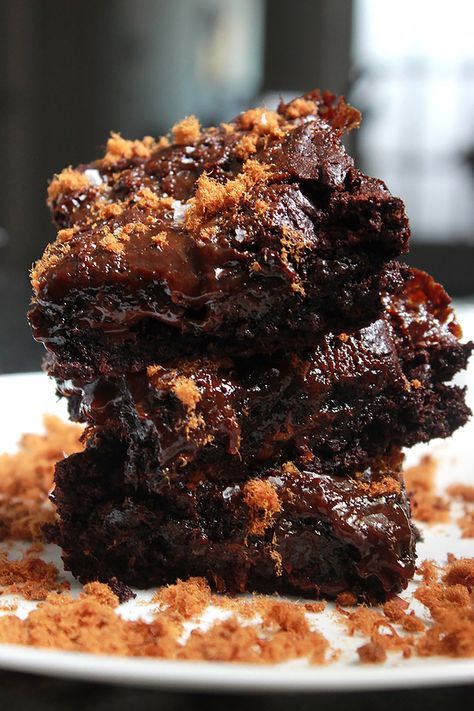 Pork Floss & White Miso Caramel Brownies Miso Dessert, Meat Floss, Miso Caramel, Chewy Brownies Recipe, Pork Floss, Bacon Donut, Handle The Heat, Miso Paste, Brooklyn Apartment