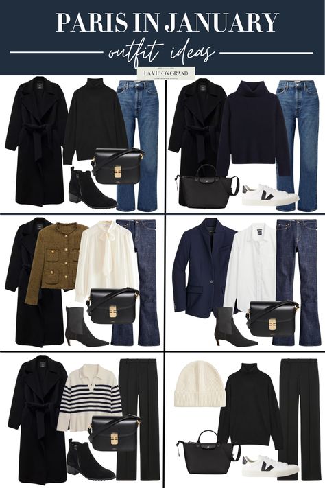 Paris In January Outfit Ideas Paris Winter Outfit 2024, Paris Capsule Wardrobe Winter, Paris In February Outfits, Winter Paris Outfits, Paris Capsule Wardrobe, Parisian Chic Style Winter, Casual Trench Coat Outfit, January Outfit, What To Pack For Paris