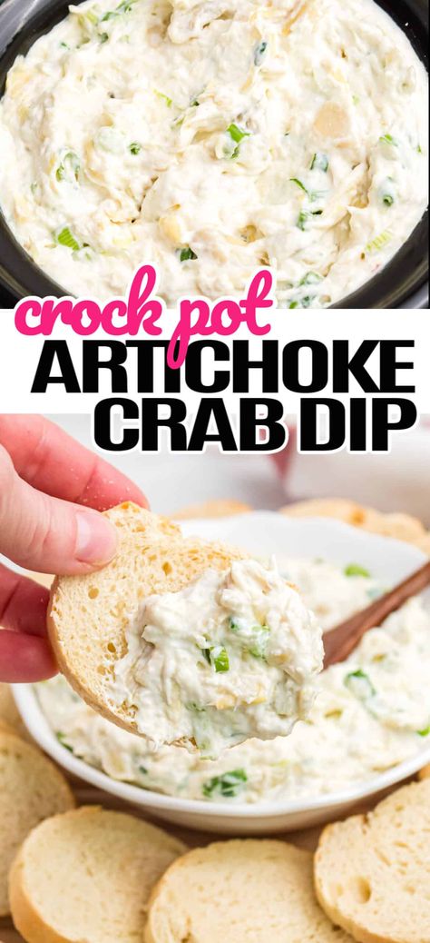 Crock Pot Artichoke Crab Dip combines artichoke hearts, crab, cream cheese, and parmesan for a deliciously creamy dip everyone will love! #RealHousemoms #crab #artichoke #dip #slowcooker #crockpot #appetizer #gameday #newyearseve Artichoke Crab Dip, Crockpot Crab Dip, Slow Cooker Dips, Crab And Artichoke Dip, Crock Pot Dips, Crockpot Appetizers, Creamy Crab, Crab Dip, Chocolate Oats