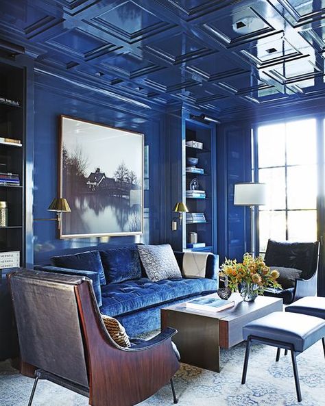 HBX040120_008 Blue Silver Sofa Living Room, Large Wall Art Living Room Blue, Lounge Navy Sofa, Navy Sofa Accent Wall, Navy Sofa Living Room Panel, Blue Sofa Wall, Relaxing Paint Colors, Calming Paint Colors, Victoria Hagan