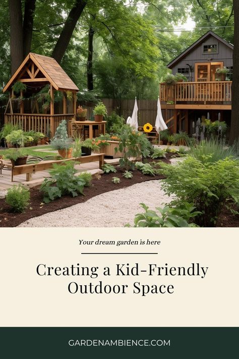 Ideas and advice on how to create a safe and enjoyable outdoor space for children, from selecting the right play equipment to child-friendly gardening tips. Children Outdoor Play Area, Kid Friendly Backyard Ideas, Natural Outdoor Playground, Child Friendly Garden, Kids Garden Play, Kid Friendly Backyard, Kids Backyard, Play Area Backyard, Outdoor Play Area