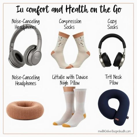 🌟 Comfort and Health on the Go 🌟 Stay comfy and healthy while traveling with these essentials: Noise-Canceling Headphones 🎧 Compression Socks 🧦 Cozy Socks 🧣 Trtl Neck Pillow 💤 Cozy Socks, Noise Cancelling Headphones, Compression Socks, Neck Pillow, Noise Cancelling, The Go, Headphones, Socks, Health