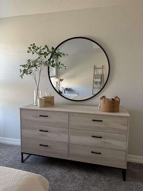 Love this dresser! It matches my west elm end tables nicely. For the price, you can’t beat it! Simplistic Room, Young Couple Apartment, Bedroom Dresser Styling, Design Bedroom Wall, Dresser Decor Bedroom, Classy Bedroom, Dream Apartment Decor, Future Apartment Decor, Beat It