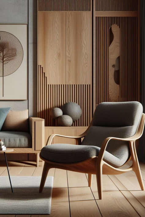 Modern serenity: A dance of light and shadow in a room where Scandinavian design meets Zen tranquility. #AI #midcentury #accenchair Mid Century Accent Chair, Modern Chair, Mid Century Modern Chair, Take A Seat, Modern Chairs, Accent Chair, Light And Shadow, Scandinavian Design, Great Rooms