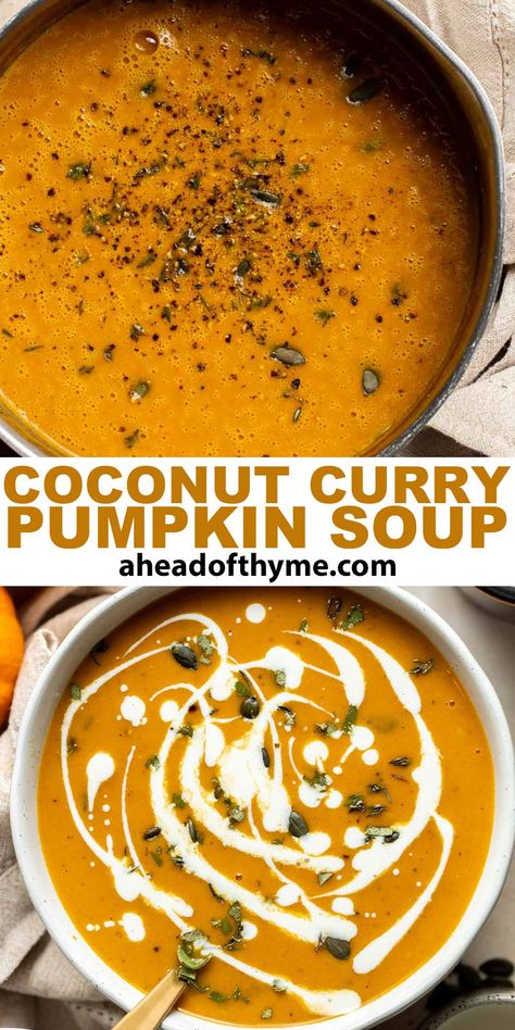 Fast Fall Dinners, Curried Pumpkin Soup Recipe, Coconut Curry Pumpkin Soup, Curry Pumpkin Soup, Thai Pumpkin Curry, Pumpkin Curry Soup, Curry Pumpkin, Pumpkin Soup Healthy, Soup With Coconut Milk