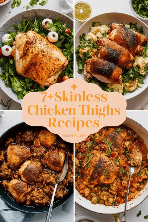 7 Easy Skinless Chicken Thighs Recipes You’ll Love

Chicken thighs are juicy and tasty perfect for quick meals. Try these easy recipes for skinless chicken thighs that your family will adore. From savory skillet dishes to flavorful grilled options these meals are great for weeknights. Enjoy healthy dinner ideas that are simple to make and delicious to eat! https://foodeau.com/skinless-chicken-thighs-recipes Saucy Chicken Thigh Recipes, Recipe For Boneless Chicken Thighs, Skinless Chicken Thighs Recipes, Skillet Chicken Thighs, Chicken Thigh Seasoning, Chicken Thighs Dinner, Chicken Thigh Recipe, Bbq Chicken Thighs, Chicken Thighs Recipes