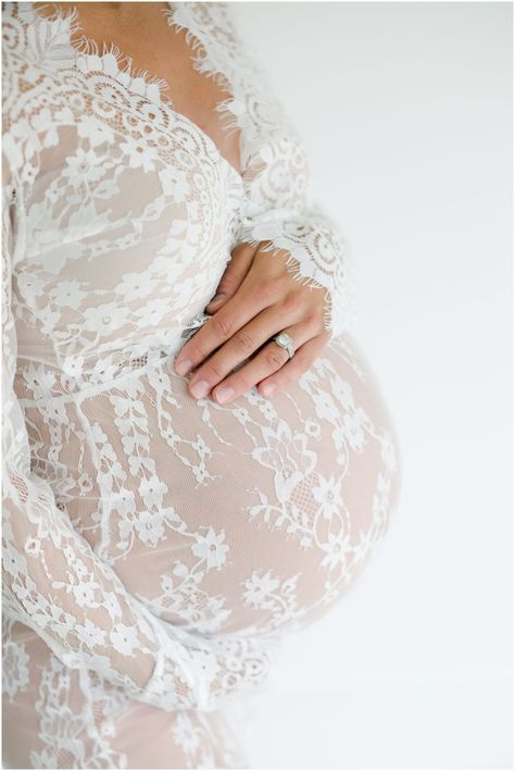 Lace Robe Maternity Photos, Maternity Close Up, Lace Dress Maternity Pictures, Lace Maternity Shoot, Summer Maternity Photos, Bump Shoot, Studio Maternity Shoot, Pregnant Belly Painting, Lace Maternity Gown