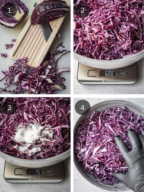 Red Cabbage Sauerkraut (Simple Fermented Cabbage) - Urban Farm and Kitchen Recipe For Red Cabbage, Fermented Red Cabbage, German Red Cabbage Recipe, Red Cabbage Sauerkraut, German Red Cabbage, Red Cabbage Recipe, Red Cabbage Recipes, Fermented Cabbage, Sauerkraut Recipes