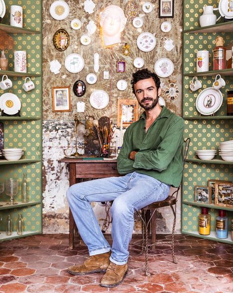 Emerald Dining Room, Parisian Boutique, Themed Homes, Terracotta Floor Tiles, Shop In Paris, Green Facade, Paris Store, Terracotta Floor, Luxembourg Gardens