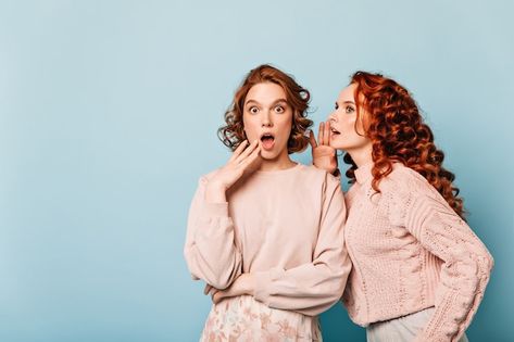 Shocked Pose, Women Gossiping, Zodiak Gemini, Red Berets, Shocked Face, Gossip Girls, Women's Shooting, Blue Girl, European Girls