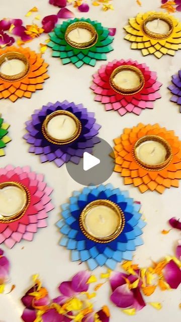 Diwali Shubh Labh, Diwali Art, Diya Stand, Diwali Craft, Mirror Mosaic, T Lights, Rainbow Art, Mirror Work, Light Holder