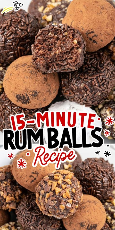 Rum Balls Rum Desserts, Rum Ball, Alcohol Desserts, Rum Balls Recipe, Boozy Food, Rum Truffles, Christmas Cookies Bars, Stuff To Bake, Christmas Cookie Bars