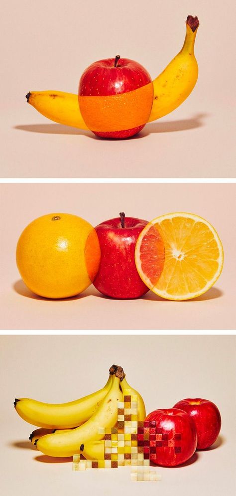 Fruits Photography Creative, Fruit Collage Art, Food Photoshop, Yuni Yoshida, Fruits Composition, Fruit Composition, Unusual Fruits, Fruits Photography, Graphic Design Food