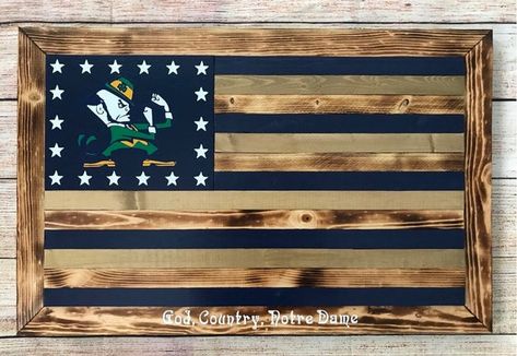 Hand-crafted Notre dame fighting irish wood flag Go Irish, Wooden Flag, Wood Flag, Notre Dame Football, Dad Day, Painted Signs, Wood Pallets, Notre Dame, Rush