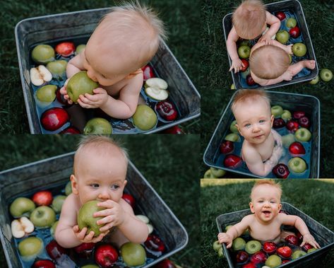 Apple Milk Bath Photos, Bathing Photoshoot, Fruit Bath Photoshoot Baby Boy, Apple Baby Photoshoot, Baby Apple Photoshoot, Summer Baby Photos, Baby Milk Bath, Milk Bath Photos, Fall Baby Pictures