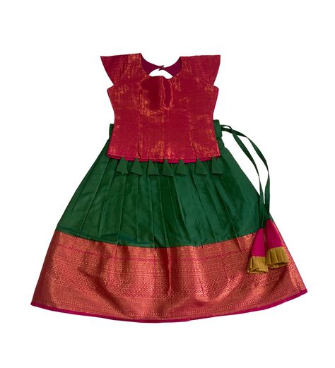 Baby Girls Cute Pattu Pavadai Green and Pink - 1 to 4 Years Kids Pattu Pavadai Designs Latest, Baby Pattu Pavadai Designs, Pattu Pavadai Designs, Pavadai Sattai, 1 Year Baby, Pattu Pavadai, Illustration Collage, Fashion Illustration Collage, Kids Blouse Designs