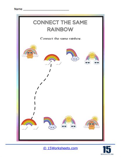 Connecting Rainbows Worksheet - 15 Worksheets.com Rainbow Worksheet Preschool, Rainbow Worksheet, Preschool Activity, Preschool Worksheets, Worksheets For Kids, To Draw, Preschool, A Line, Rainbow