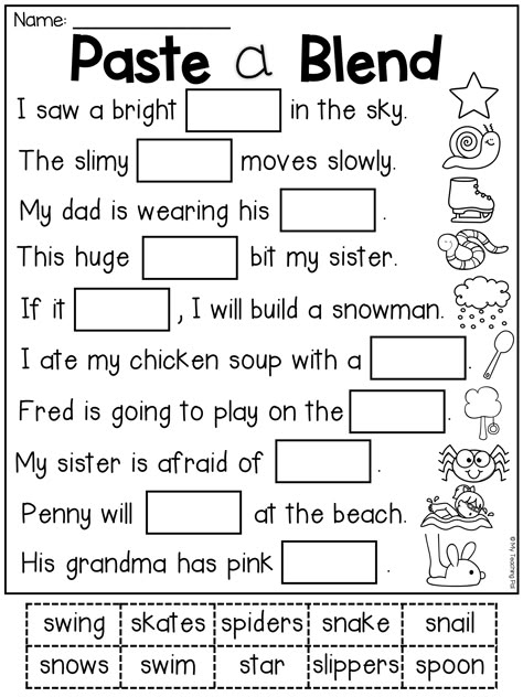 Blend Sentences Worksheet Blend Sentences Worksheet, Blend Worksheets First Grade, Blending Worksheets First Grade, R Blends Worksheet, Blend Words Worksheets, S Blends Activities Free, Blends Activities First Grade, Blending Words Activities, Letter Blends Worksheets