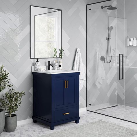 Amazon.com: Dorel Living Sunnybrooke 24 Inch Bathroom Vanity with Sink, Navy : Tools & Home Improvement Navy Blue Bathrooms, 24 Inch Bathroom Vanity, Blue Bathroom Vanity, Faucet Installation, Bathroom Vanity Decor, Blue Vanity, Bathroom Vanity With Sink, Vanity With Sink, Perfect Bathroom