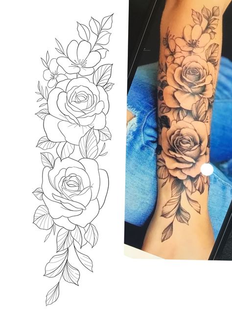 Flower Tattoo Stencils, Dragon Tattoo Drawing, Rose Tattoo Stencil, Rose Drawing Tattoo, Family Tattoo Designs, Bamboo Tattoo, Tattoo Shading, Flower Tattoo Drawings, Shiva Tattoo Design